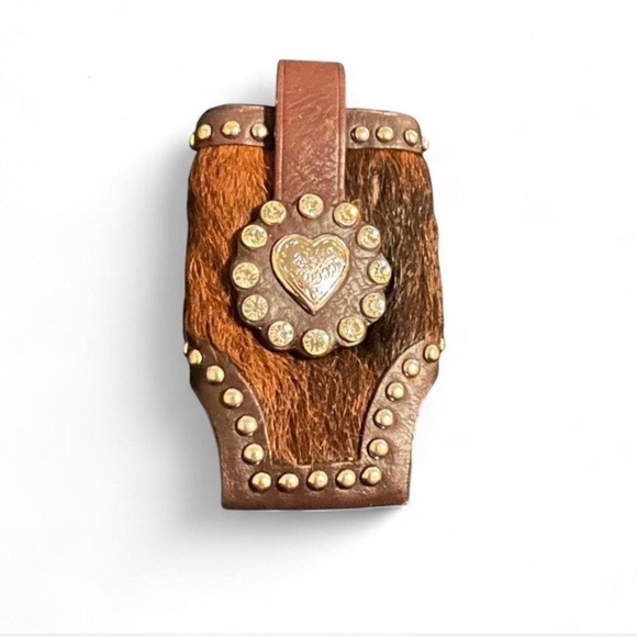 Vintage Western Leather Cowhide Lighter Case |Studded Leather Holder  Heart - Picture 1 of 5